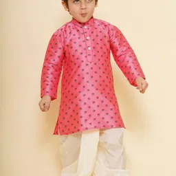 Sethukrishna Boys Floral Printed Mandarin Collar Straight Kurta With Dhoti Pants-picture-17