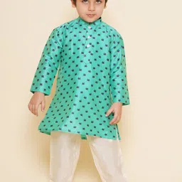 Sethukrishna Boys Floral Printed Mandarin Collar Straight Kurta With Pyjamas-picture-39