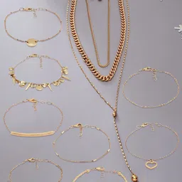 AMI Gold-Plated Layered Chain With Bracelet & Earrings-picture-18