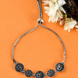 Voylla Silver-Plated Oxidised Knot Drawstring Charm Bracelet-image-35