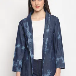 OTORVA Women Blue Navy Tie and Dye Cotton Longline Open Front Jacket-picture-18