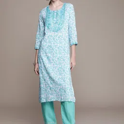 Anouk Floral Printed Thread Work Kurta with Trousers-image-80