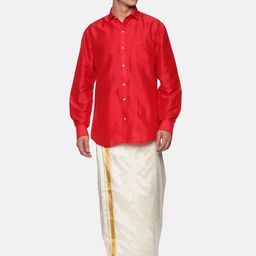Sethukrishna Men Red & White Shirt with Dhoti Pants-picture-6