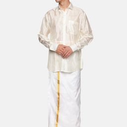 Sethukrishna Men Cream-Coloured & White Shirt with Dhoti Pants-picture-41