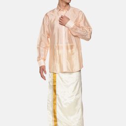 Sethukrishna Men Orange & Off White Shirt with Dhoti Set-picture-0