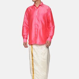 Sethukrishna Men Pink & White Shirt with Dhoti Pants-picture-4
