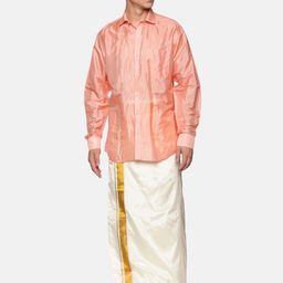Sethukrishna Men Peach-Coloured & White Shirt with Dhoti Pants-picture-34