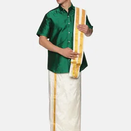 Sethukrishna Men Green & White Shirt with Dhoti Pants-image-8
