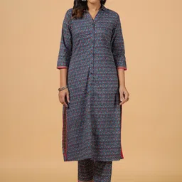 SAVI Floral Printed Pure Cotton Straight Kurta With Trousers-picture-10