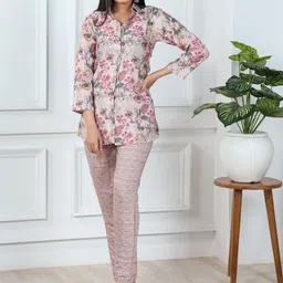 Vidraa Western Store Floral Printed Shirt Collar Pure Cotton Shirt & Flared Trouser-picture-27
