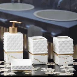 Kookee White 4 Pieces Abstract Ceramic Bath Accessories Set image 1