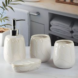 Kookee Off White 4 Pieces Abstract Ceramic Bath Accessories Set-picture-10