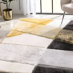 Shopgallery Gold-Toned & Black Geometric Anti-Skid Shaggy Carpet-image-5
