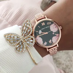 JOKER & WITCH Women Rose Gold-Toned & Black Watch Gift Set-picture-32