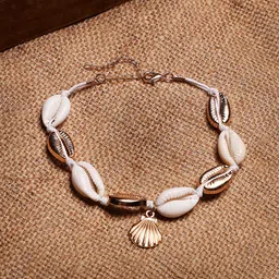Sangria Gold-Plated Shell Beaded Anklet Cum Bracelet-image-22
