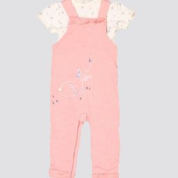 mothercare Infant Girls Printed Pure Cotton Dungaree With T-Shirt-picture-4