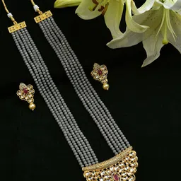 SOHI Blue Pearl Beaded Gold Plated Necklace Set image 1