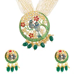 Shining Jewel - By Shivansh Gold-Plated CZ-Studded & Beaded  Necklace & Earrings Set image 1
