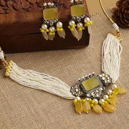 justpeachy Stone-Studded & Pearl Beaded Jewellery Set image 1