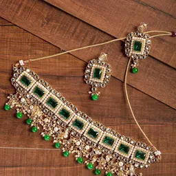 Zaveri Pearls Gold-Plated & Green Beaded Jewellery Set-picture-41
