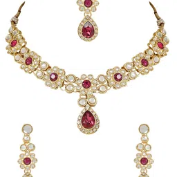 I Jewels Women Gold-Plated Kundan & Artificial Stones Studded & Beaded Jewellery Set-image-29