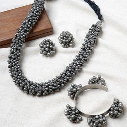 TEEJH Oxidised Silver-Plated Jewellery Set-picture-17