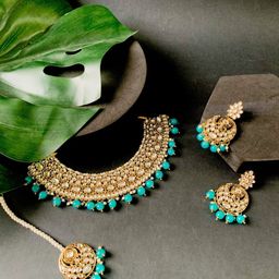 I Jewels Gold Plated Kundan Pearl Stone Studded Jewellery Set-picture-40