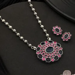 Saraf RS Jewellery Silver-Plated Oxidised CZ-Studded  Necklace & Earrings Set-picture-28