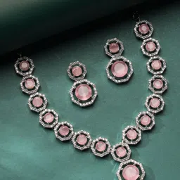 justpeachy Silver-Plated American Diamond-Studded Jewellery Set-picture-17
