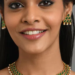 Fida Gold-Plated Gold Stone Studded Handcrafted Jewellery Set-image-41