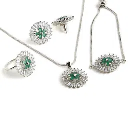 justpeachy Silver-Plated White & Green AD Studded Jewellery Set-picture-30