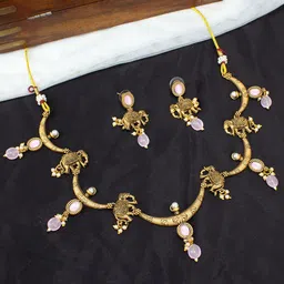 PRIVIU Elephant Shaped Stone Studded Jewellery Set-image-7