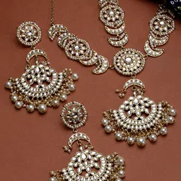 KARATCART Gold-Plated Kundan-Studded Jewellery Set-image-86