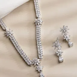 ZENEME Rhodium-Plated AD-Studded Jewellery Set image 1