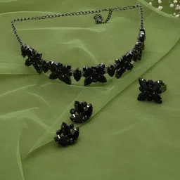Zaveri Pearls Silver-Plated Black Stone Studded Jewellery Set-picture-43