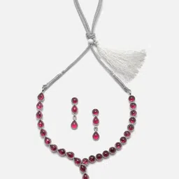 Aazeen Rhodium-Plated American Diamond-Studded Jewellery Set-picture-11