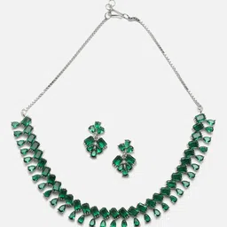 Aazeen Rhodium-Plated American Diamond-Studded Jewellery Set-picture-17