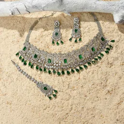 SOHI Sliver Plated Green Stone-Studded Jewellery Set-picture-55