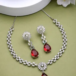 ZENEME Rhodium-Plated Cubic Zirconia-Studded Jewellery Set-picture-31