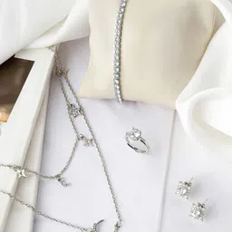 JOKER & WITCH Silver-Coloured & White Stone Studded Jewellery Set-picture-30