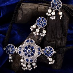 Saraf RS Jewellery Silver-Plated & Blue Stone-Studded Jewellery Set-picture-3