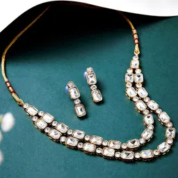 ATIBELLE Gold Plated Stone Studded Layered Necklace & Earrings-image-22