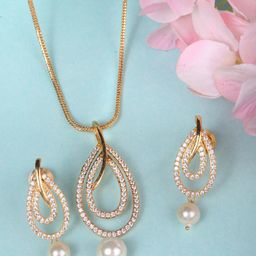 Saraf RS Jewellery Gold Toned Pearl Studded Minimal Locket Jewellery Set-picture-32