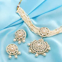 Yellow Chimes Gold-Plated Kundan Studded & Beaded Jewellery Set-picture-20