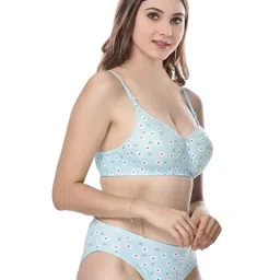 PIBU Pack of 2 Floral Printed Lightly Padded Cotton Bra With Brief image 5