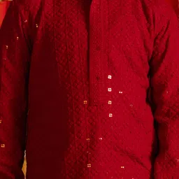 VASTRAMAY Boys Ethnic Motifs Embroidered Sequinned Straight Kurta with Trousers image 3