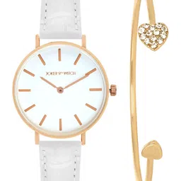 JOKER & WITCH Women White & Gold-Toned Watch Bracelet Ring Stack Gift Set image 2