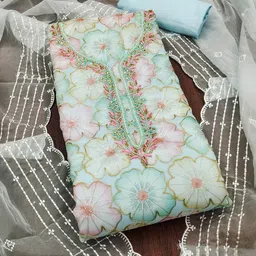 KALINI Sequinned Embroidered Organza Unstitched Dress Material image 2