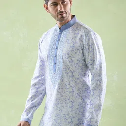 Arihant Rai Sinha Men Ethnic Motifs Printed Empire Linen Kurta with Churidar image 2