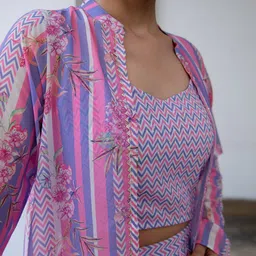 Janasya Chevron Printed Sweetheart Neck Top With Palazzos & Jacket image 5